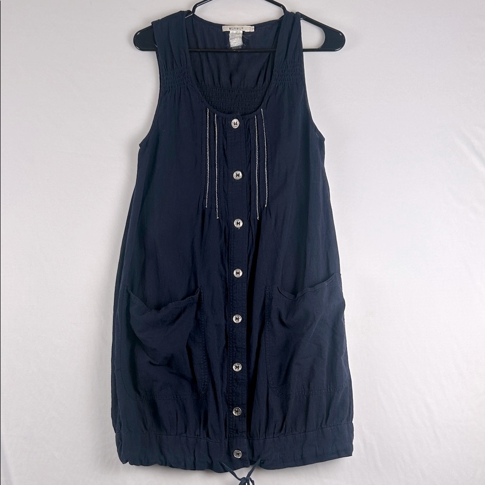 MURMUR Navy Blue Sleeveless Button-Down Oversized Women’s Dress Size S